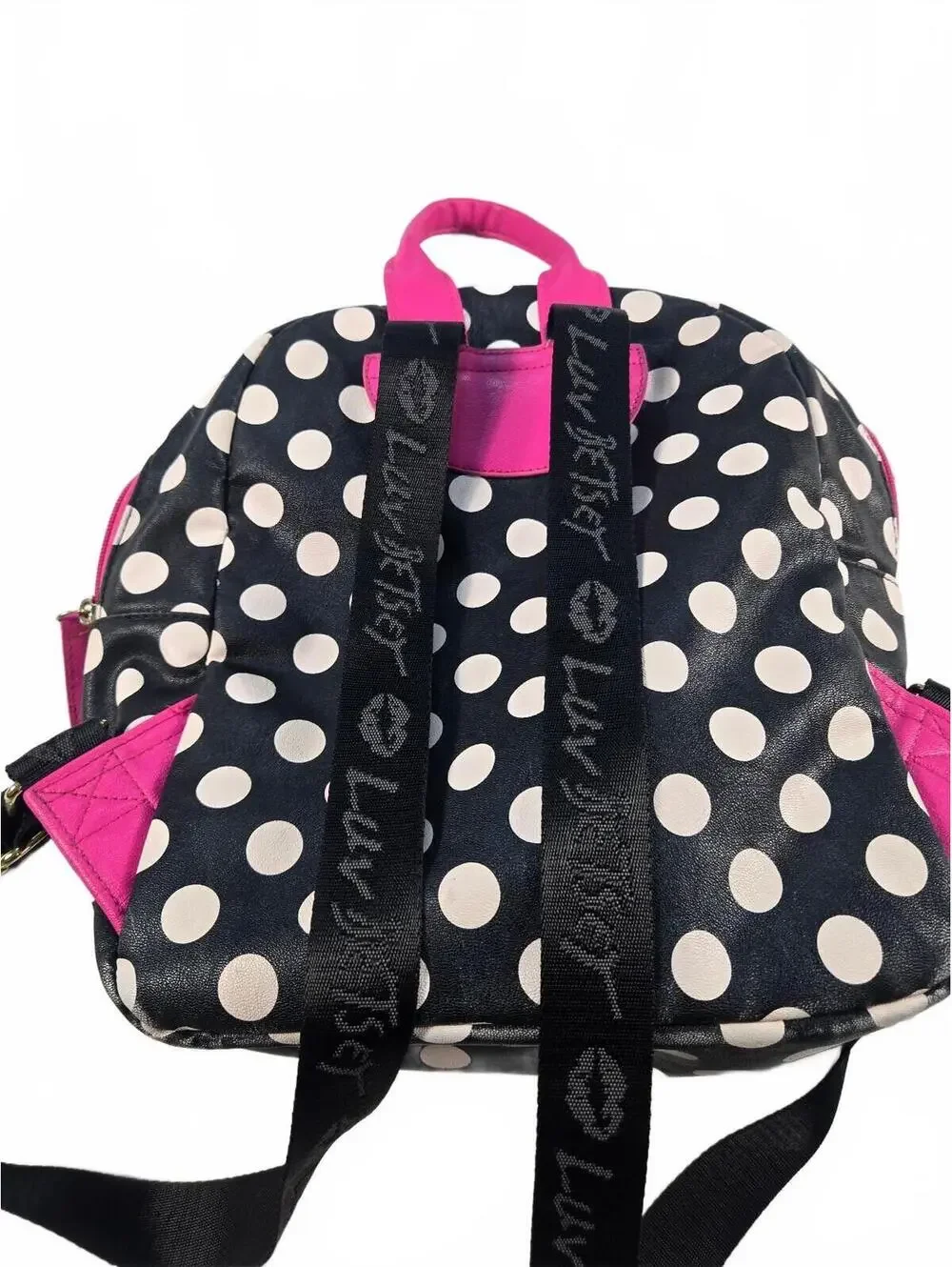 Betsey Johnson Polka Dot Mini Backpack Pink Trim Goth Retro